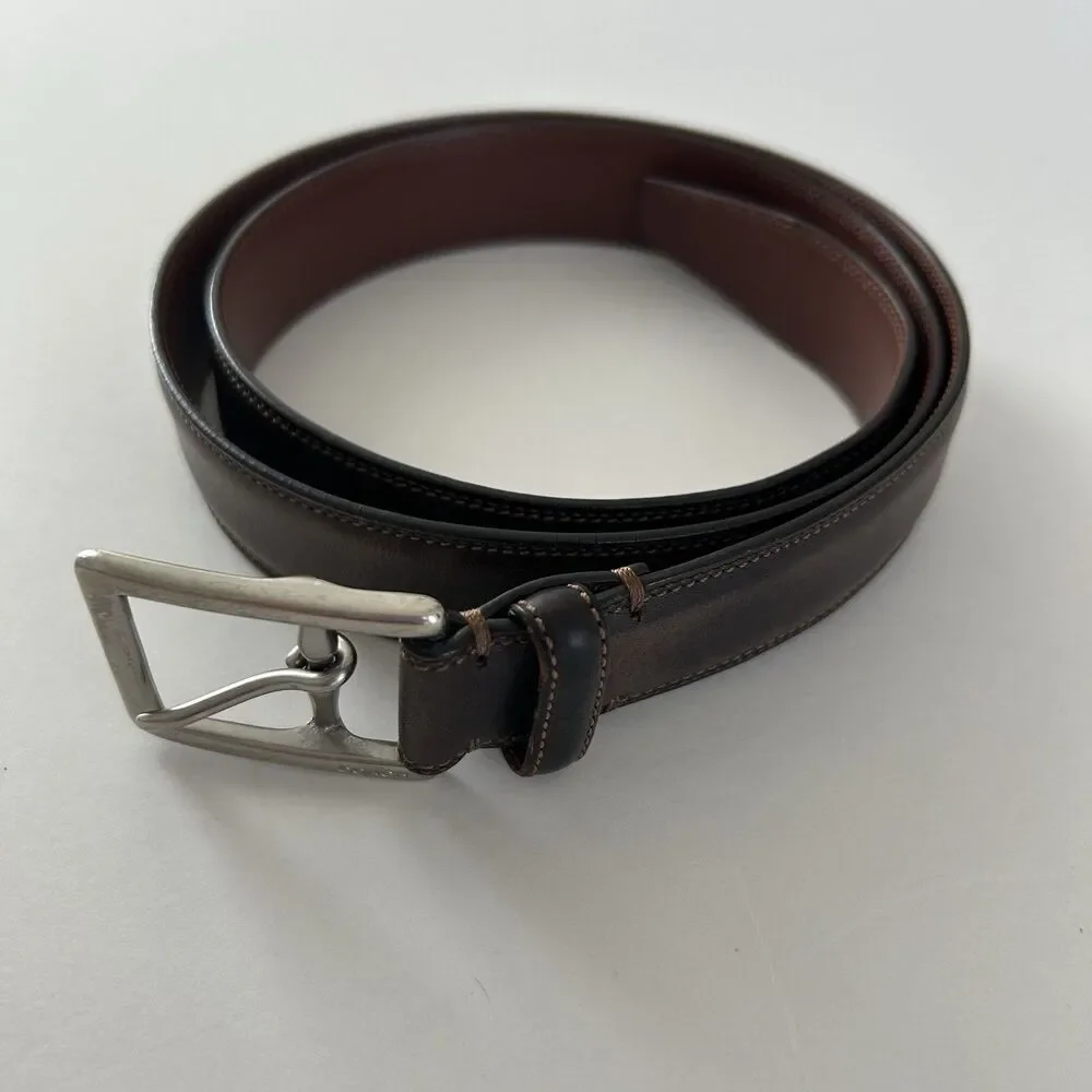 Coach Mens Leather Belt Brown Genuine Calfskin 3752 Silver Tone Brass Buckle 36